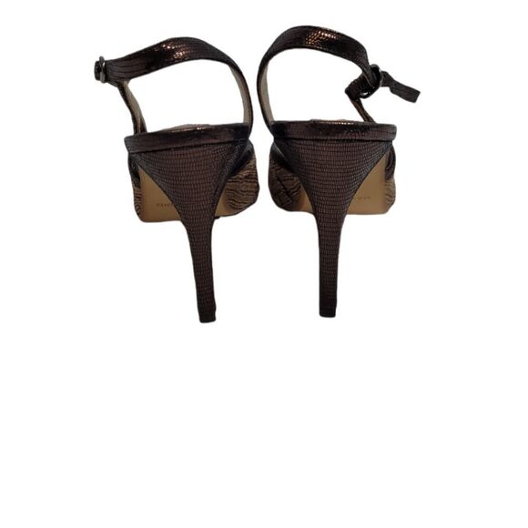 MAX STUDIO heels metallic bronze brown square toe fabric and leather slingback 8 - Picture 4 of 12